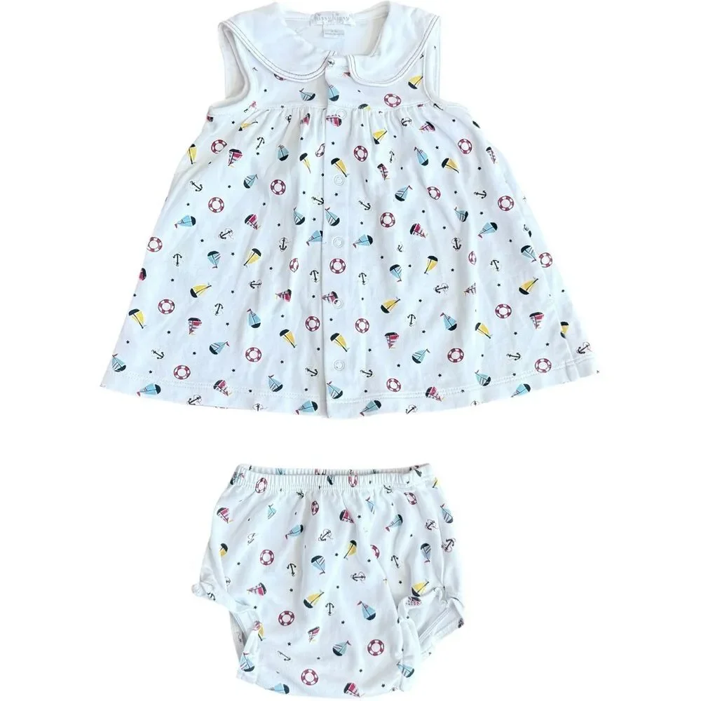Kissy Kissy Baby Girl 2 Piece Sleeveless Embroidered Nautical Outfit. 3-6 Months